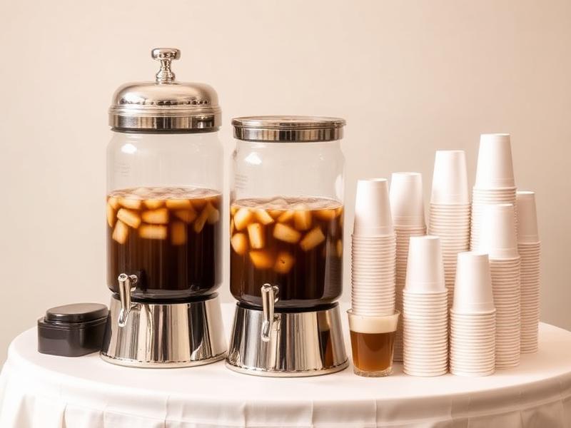 Beverage dispensers of iced kopi with stacked cups