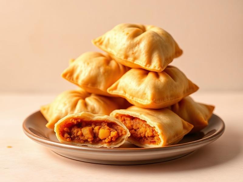 Plate of golden Singapore curry puffs